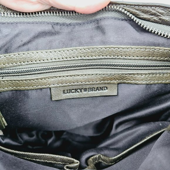 Lucky Brand Moxa Crossbody Bag Dark Moss Green Leather Zip Snap Inside Pockets - Picture 8 of 14